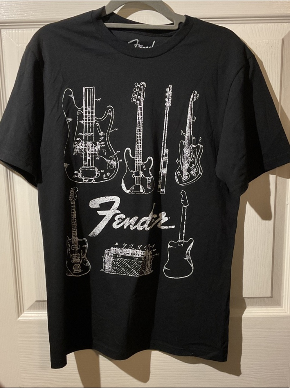 NWT Fender Black Graphic T‑Shirt with White Guitar Sketches